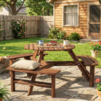 6 Seater Wooden Garden Picnic Table Set with Matching Bench, Carbonized