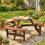6 Seater Wooden Garden Picnic Table Set with Matching Bench, Carbonized