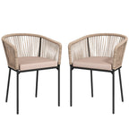 Set of 2 Rattan Dining Chairs with Cushions, Metal Frame, String Back & Armrests