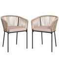 Set of 2 Rattan Dining Chairs with Cushions, Metal Frame, String Back & Armrests