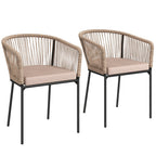 Set of 2 Rattan Dining Chairs with Cushions, Metal Frame, String Back & Armrests