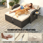 Rattan Patio Daybed with Storage Ottoman and Adjustable Backrest, Beige