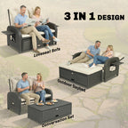 Rattan Patio Daybed with Storage Ottoman and Adjustable Backrest, Beige