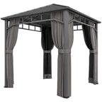 2.5 x 2.5 m Hardtop Gazebo with Galvanised Roof, Netting & Curtains, Dark Grey