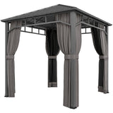 2.5 x 2.5 m Hardtop Gazebo with Galvanised Roof, Netting & Curtains, Dark Grey