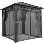 2.5 x 2.5 m Hardtop Gazebo with Galvanised Roof, Netting & Curtains, Dark Grey