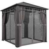 2.5 x 2.5 m Hardtop Gazebo with Galvanised Roof, Netting & Curtains, Dark Grey