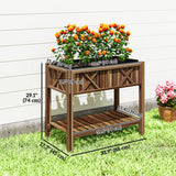34" x 18" x 30" Wooden Raised Garden Bed with Shelf, Carbonized