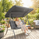 3 Seater Garden Swing Chair with Tilting Canopy and Cushion, Dark Grey