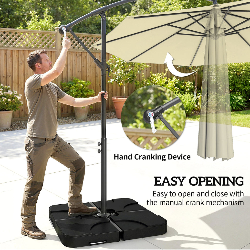 3 m Cantilever Parasol with Weights, Cover & Cross Base, Sand