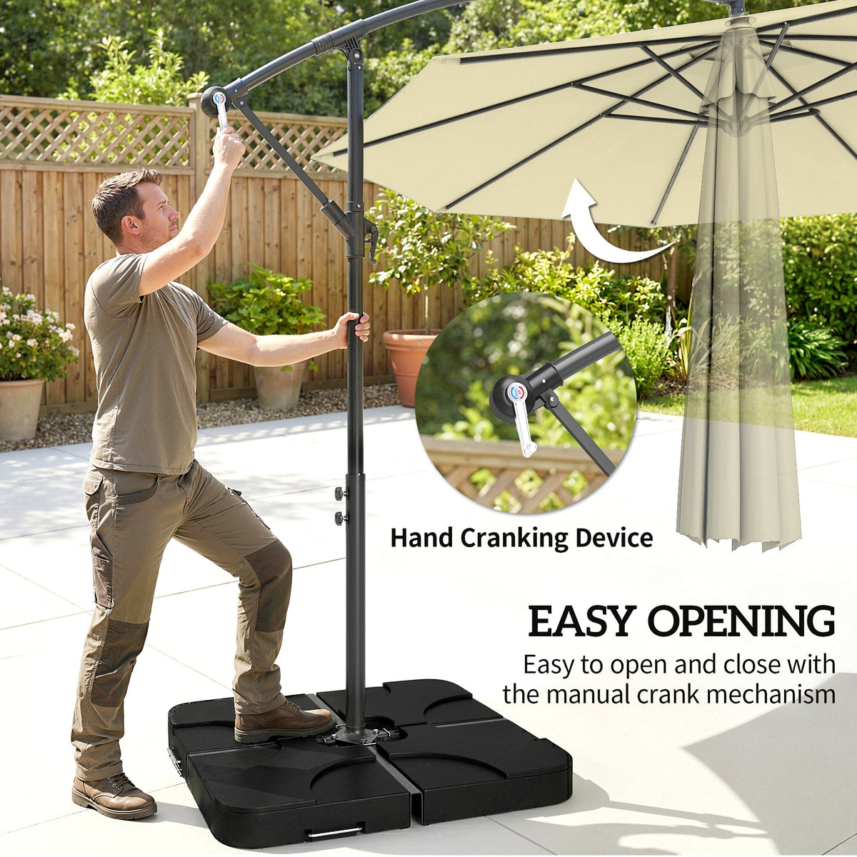 3 m Cantilever Parasol with Weights, Cover & Cross Base, Sand