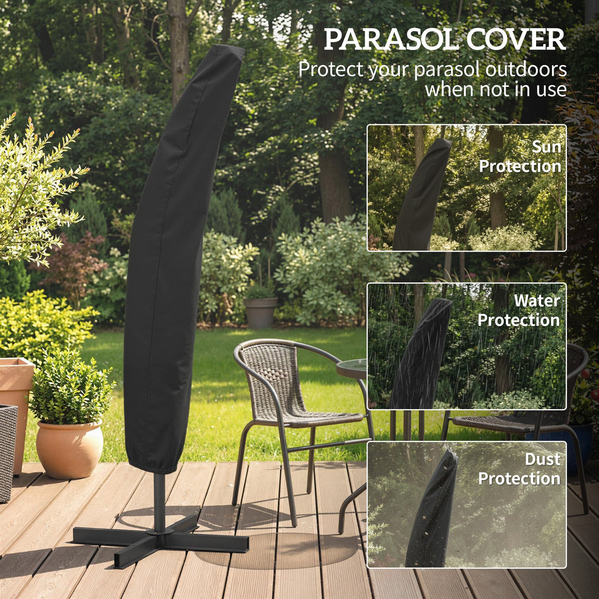 3 m Cantilever Parasol with Weights, Cover & Cross Base, Sand
