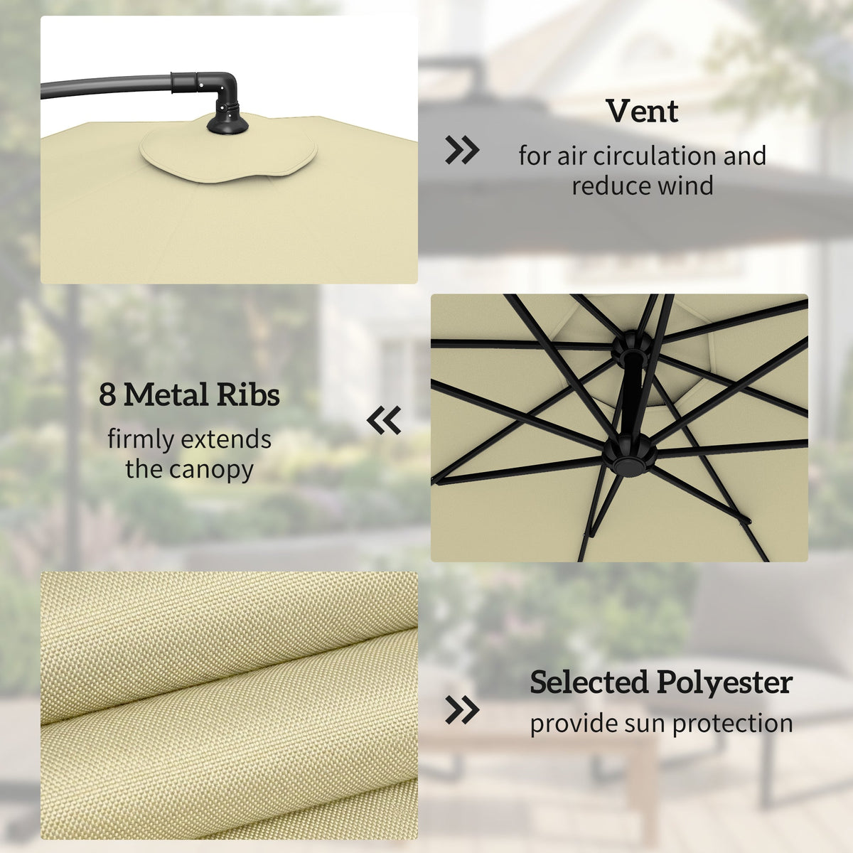 3 m Cantilever Parasol with Weights, Cover & Cross Base, Sand
