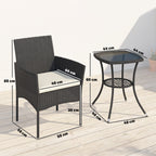 3-Piece PE Wicker Bistro Set with 2-Tier Glass Table and Cushions, Cream White