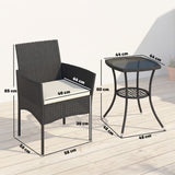 3-Piece PE Wicker Bistro Set with 2-Tier Glass Table and Cushions, Cream White
