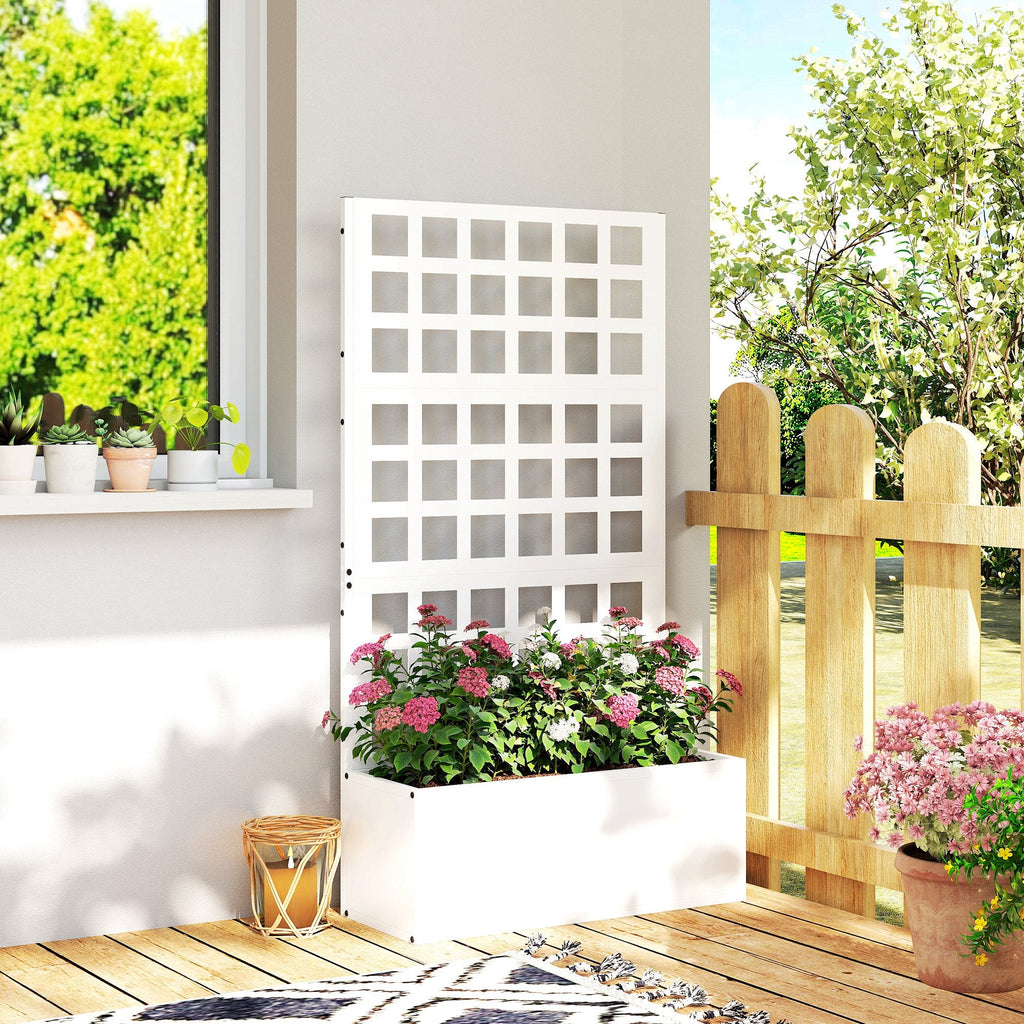 24" x 9" x 44.5" Raised Garden Bed with Trellis and Drainage, White