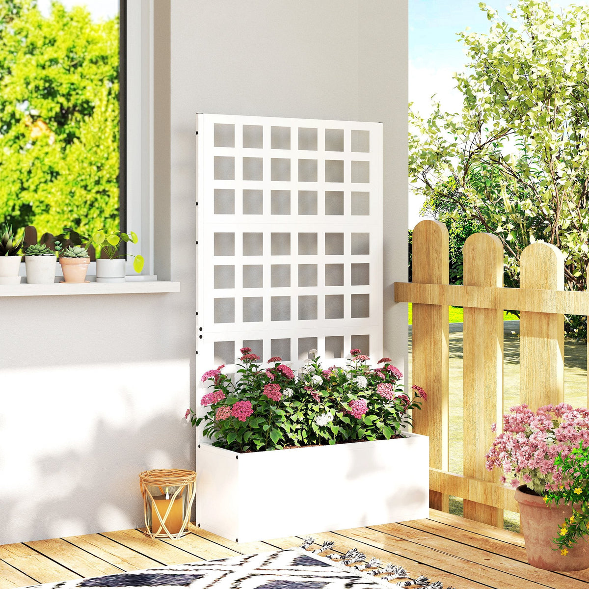 24" x 9" x 44.5" Raised Garden Bed with Trellis and Drainage, White