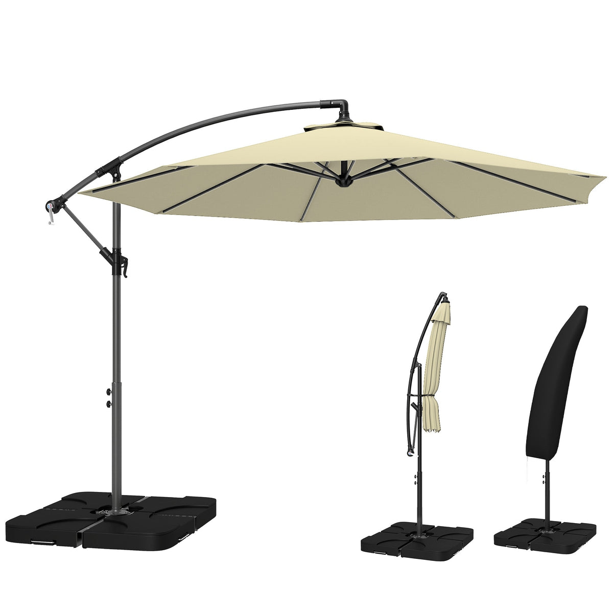 3 m Cantilever Parasol with Weights, Cover & Cross Base, Sand