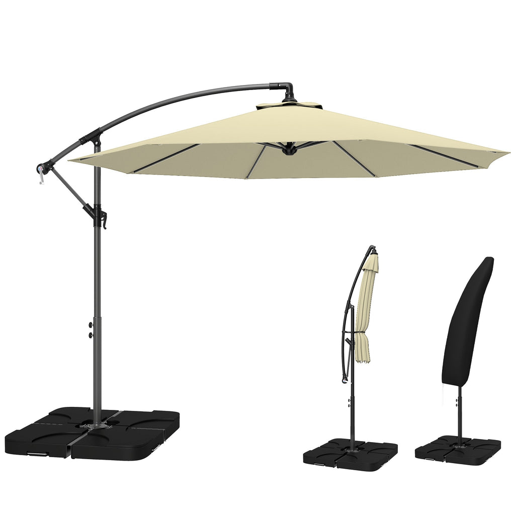 3 m Cantilever Parasol with Weights, Cover & Cross Base, Sand