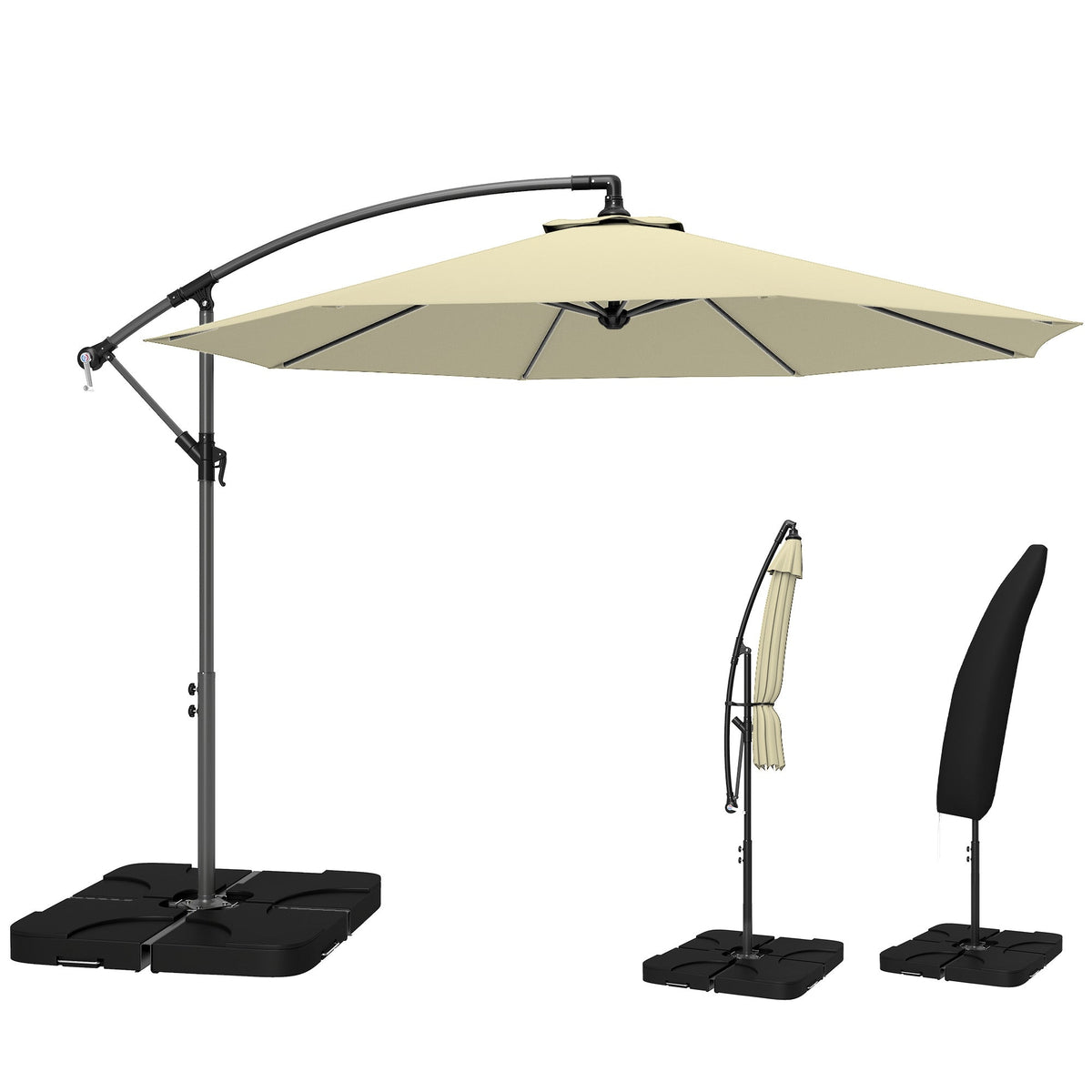 3 m Cantilever Parasol with Weights, Cover & Cross Base, Sand