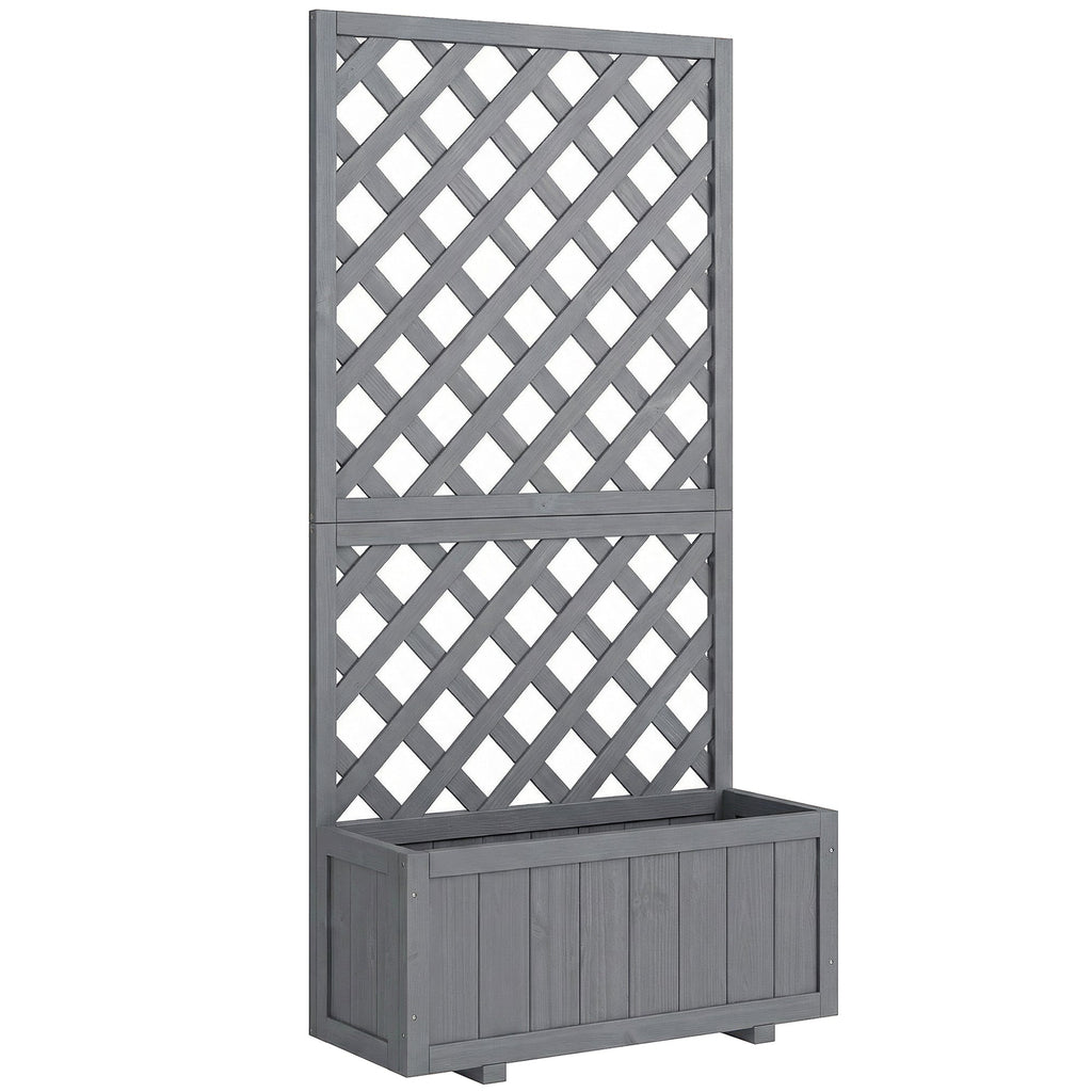 Wood Planter with Trellis and Drainage Holes, Grey
