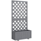 Wood Planter with Trellis and Drainage Holes, Grey