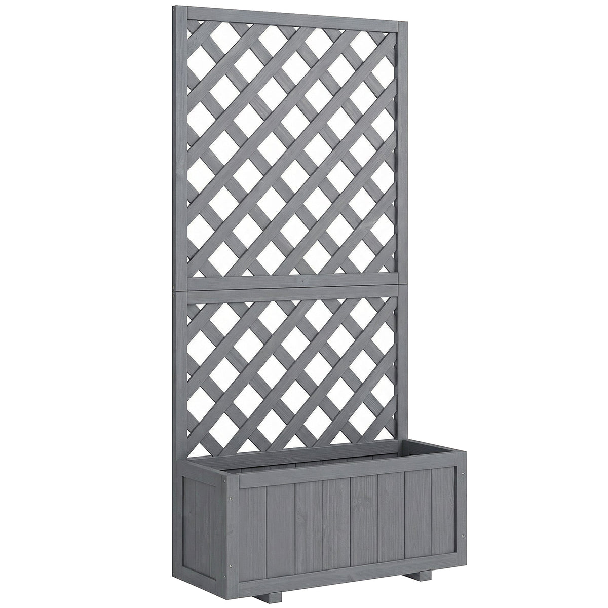 Wood Planter with Trellis and Drainage Holes, Grey