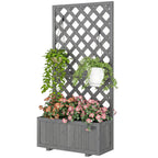 Wood Planter with Trellis and Drainage Holes, Grey