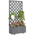 Wood Planter with Trellis and Drainage Holes, Grey