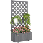 Wood Planter with Trellis and Drainage Holes, Grey