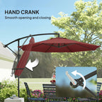 3 m Banana Parasol with Crank Handle, 8 Ribs & Cross Base, Wine Red