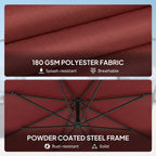 3 m Banana Parasol with Crank Handle, 8 Ribs & Cross Base, Wine Red