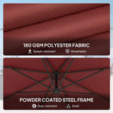 3 m Banana Parasol with Crank Handle, 8 Ribs & Cross Base, Wine Red