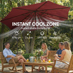 3 m Banana Parasol with Crank Handle, 8 Ribs & Cross Base, Wine Red