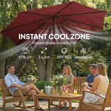 3 m Banana Parasol with Crank Handle, 8 Ribs & Cross Base, Wine Red