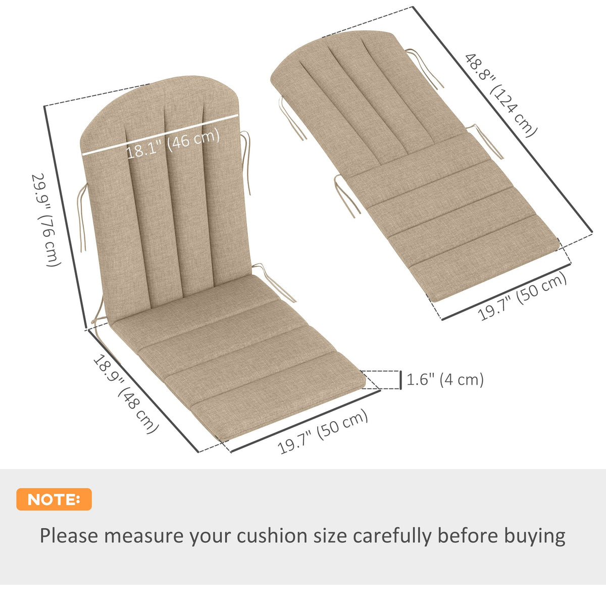 4-Piece Adirondack Chair Cushion Set with Ties, Beige