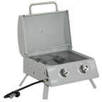 2 Burner Portable Propane Gas Grill with Foldable Legs, Silver