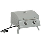 2 Burner Portable Propane Gas Grill with Foldable Legs, Silver
