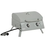 2 Burner Portable Propane Gas Grill with Foldable Legs, Silver