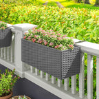 2 Pack 20" Railing Planter Boxes with Hooks and Drainage, Grey