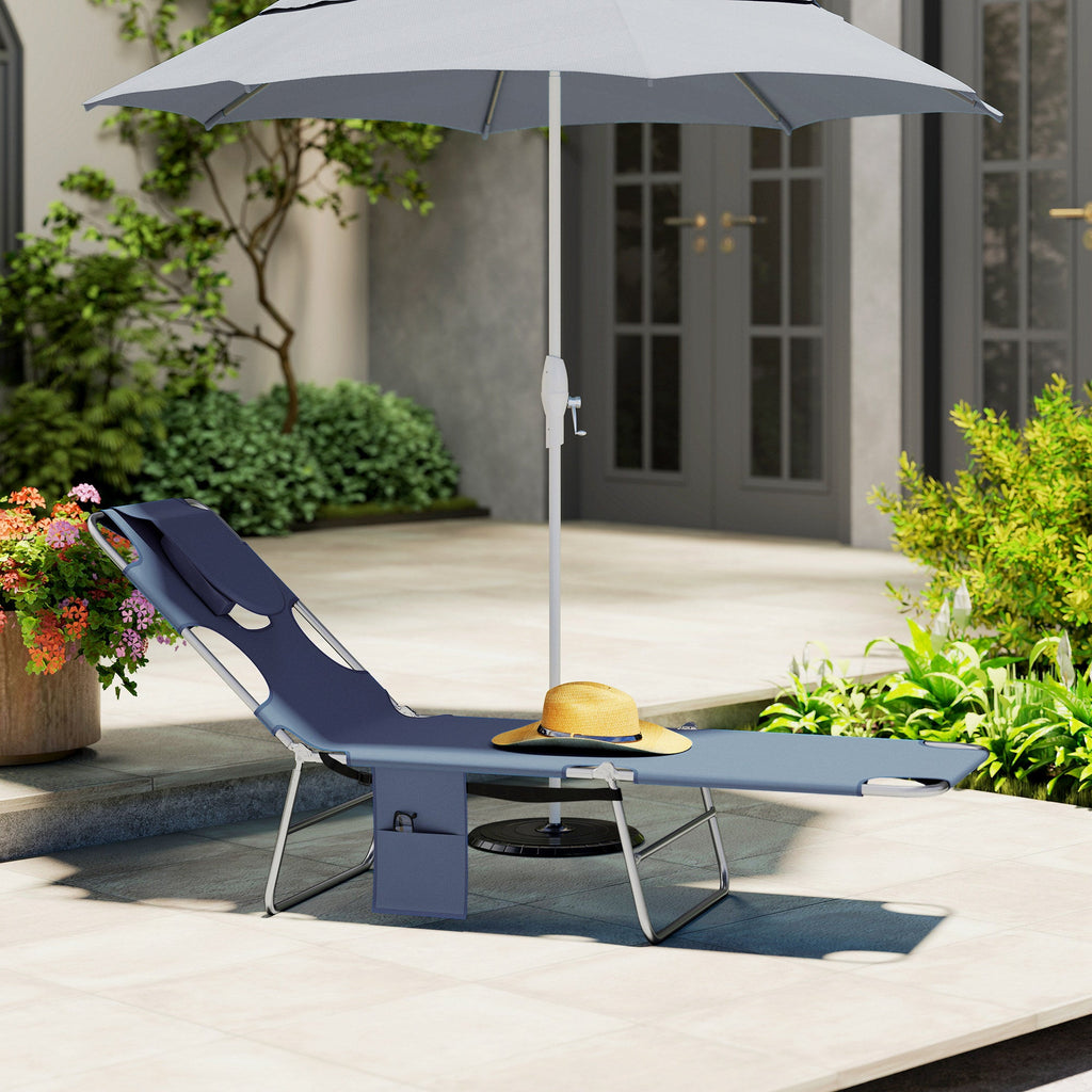 Folding Lounge Chair with Face Hole, Side Pocket and Strap, Grey