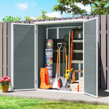 4.4' x 2.3' Plastic Garden Shed with Shelves and Floor, Distressed Grey