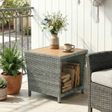 2-Tier PE Rattan Side Table with Storage Shelf, Light Grey