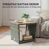2-Tier PE Rattan Side Table with Storage Shelf, Light Grey
