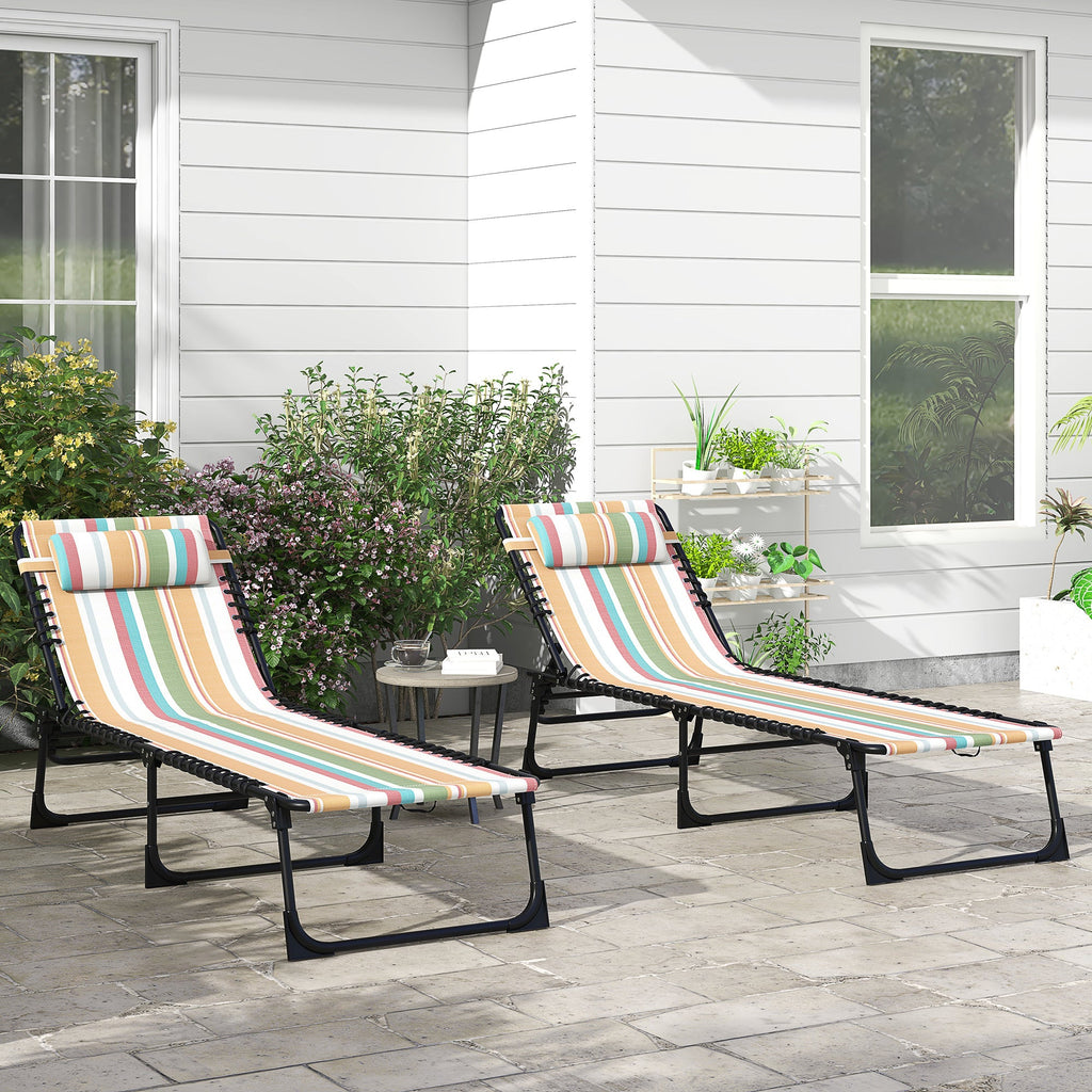 2-Piece Folding Chaise Lounge Set with 4-Position Reclining Back & Breathable Mesh Seat for Poolside and Beach
