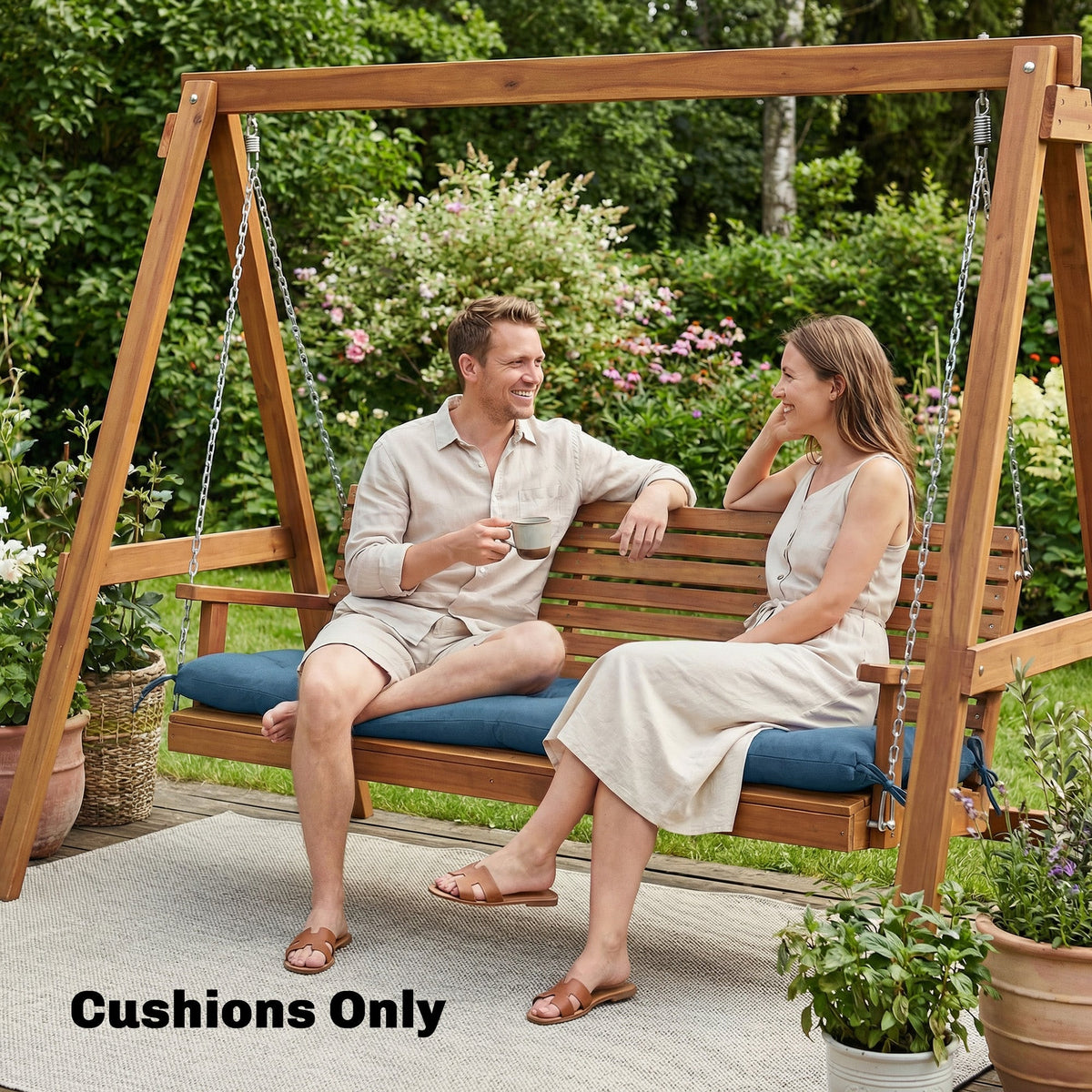 Memory Foam Sun Lounger Cushion with Ties, 190 x 60 cm, Blue