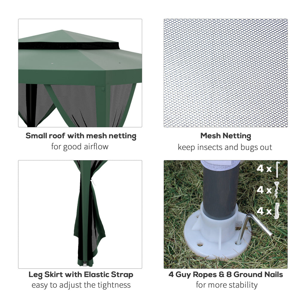 10' x 10' Canopy Tent with Mesh Netting and Double Tier Roof, Green