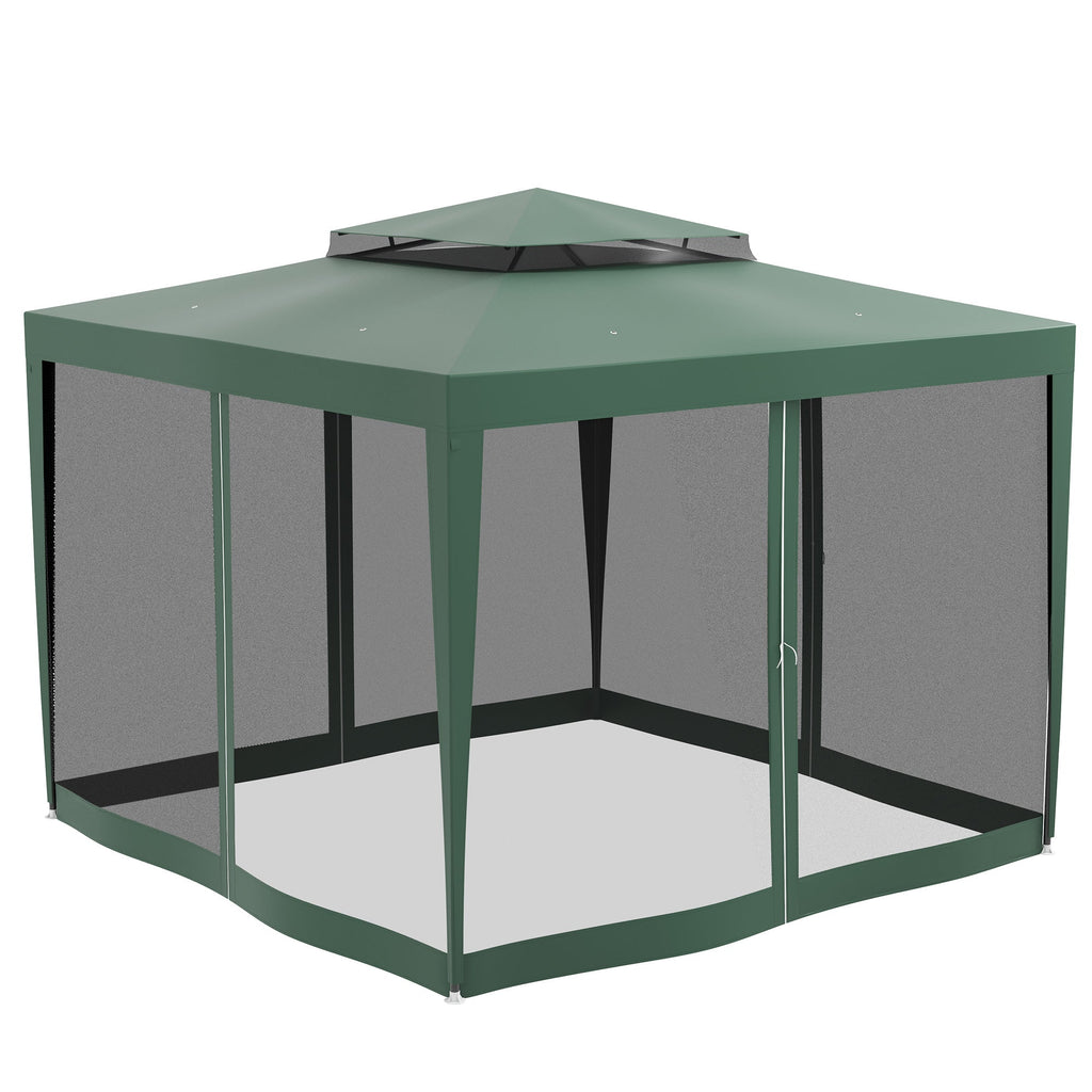 10' x 10' Canopy Tent with Mesh Netting and Double Tier Roof, Green