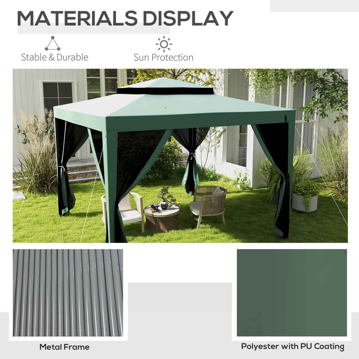 10' x 10' Canopy Tent with Mesh Netting and Double Tier Roof, Green