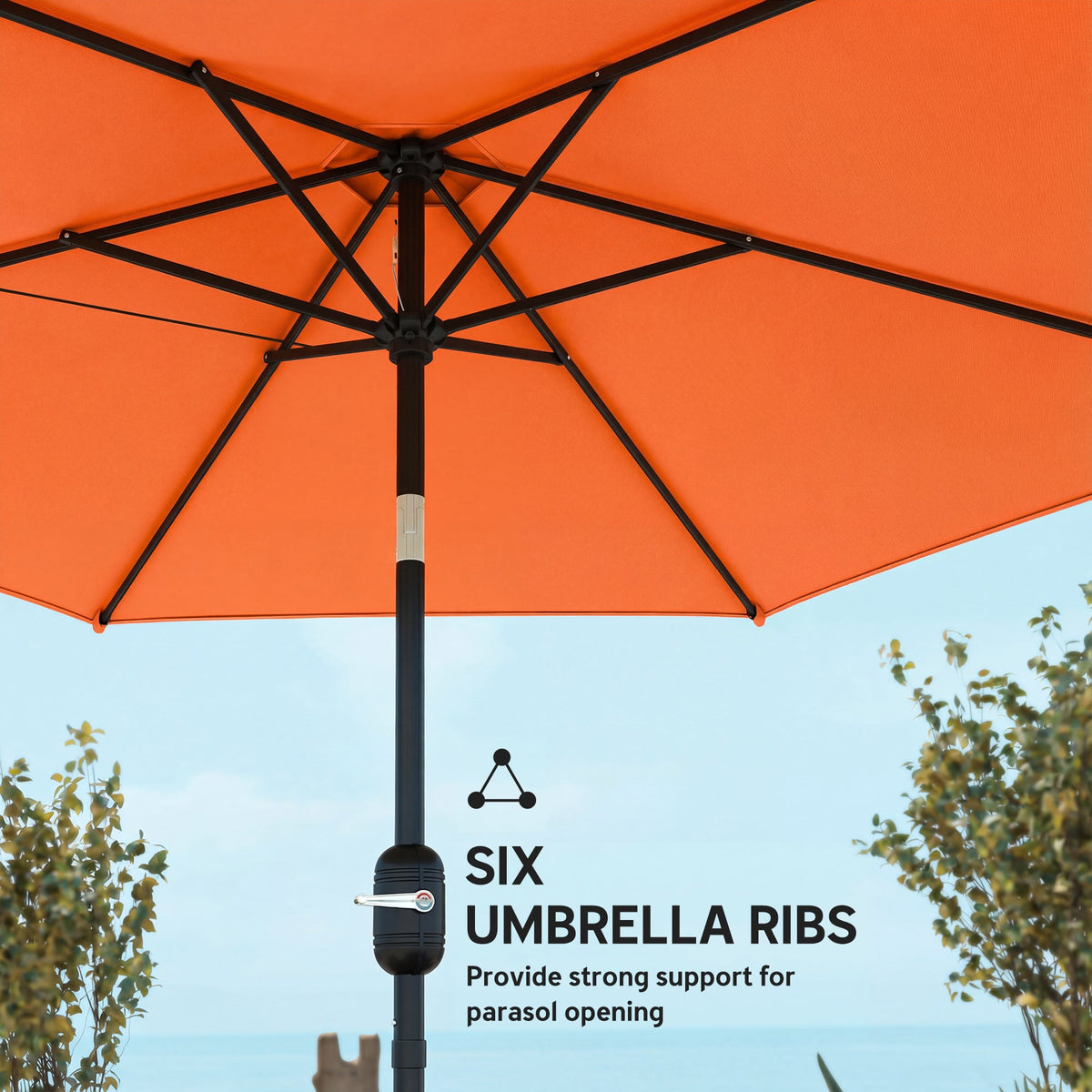 2.6 m Garden Parasol with Tilt, Crank, Vent & Aluminium Pole, Orange